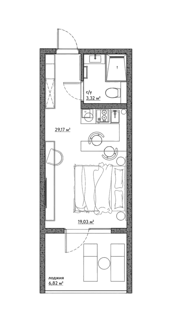 Студия, 22.35 м²