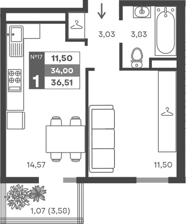 1-комн., 32.93 м²