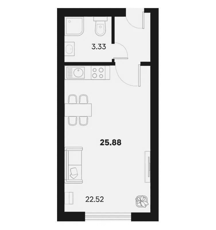 Студия, 25.88 м²