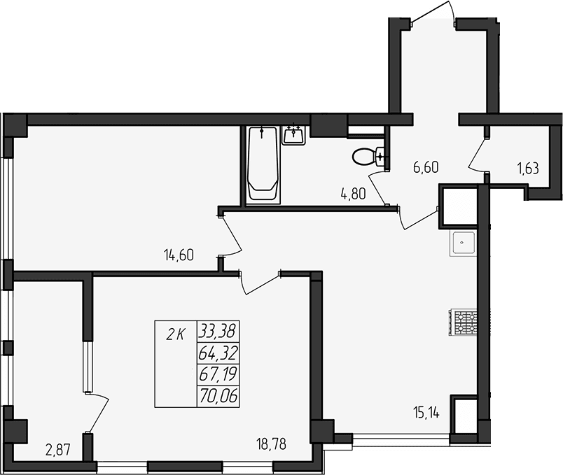 2-комн., 64.32 м²
