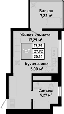 Студия, 27.92 м²