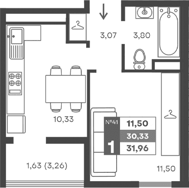 1-комн., 28.7 м²
