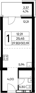 Студия, 27.82 м²