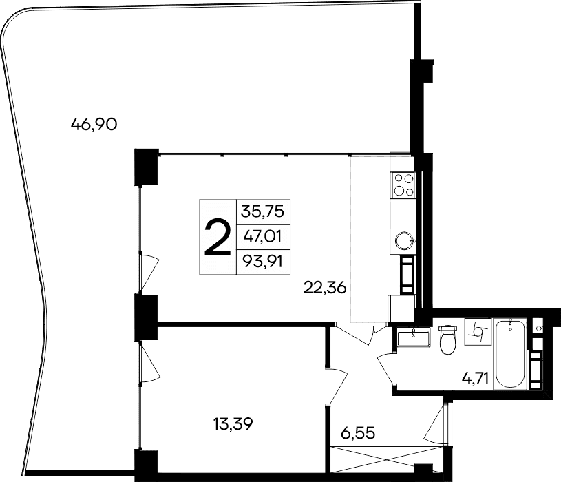1-комн., 47.01 м²