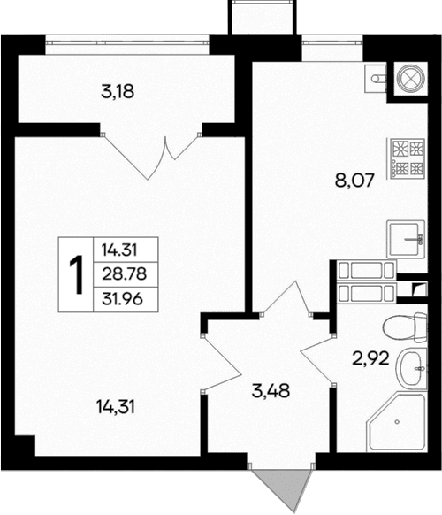 1-комн., 28.78 м²