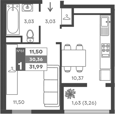 1-комн., 28.73 м²