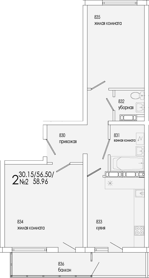 2-комн., 56.5 м²