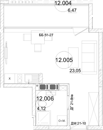 Студия, 27.14 м²