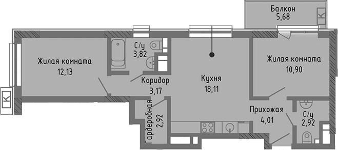 3-комн., 57.98 м²