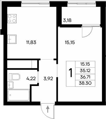 1-комн., 35.12 м²