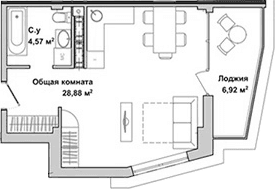 Студия, 33.18 м²