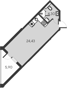 Студия, 28.73 м²