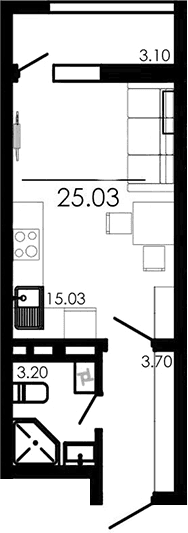 Студия, 21.93 м²