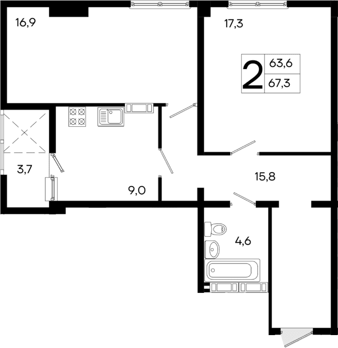2-комн., 63.6 м²