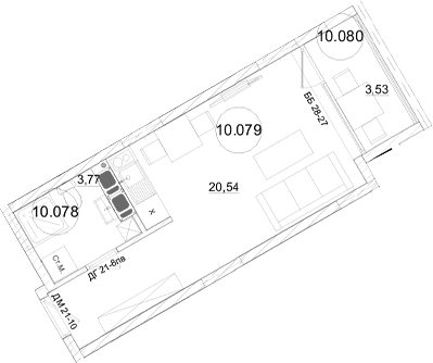 Студия, 24.31 м²