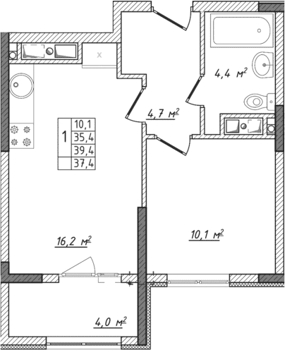 2-комн., 35.4 м²