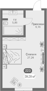 Студия, 39.3 м²