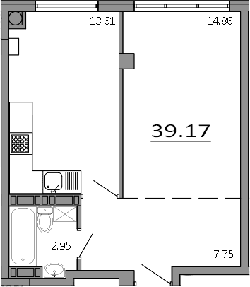 1-комн., 39.17 м²