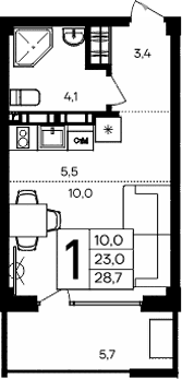 Студия, 23 м²