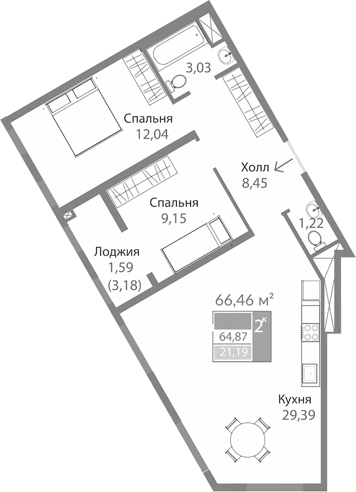 2-комн., 63.28 м²