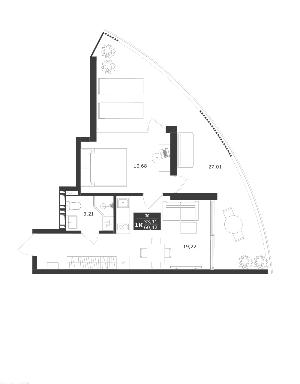 1-комн., 33.11 м²