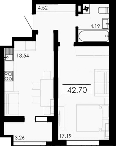 1-комн., 39.44 м²