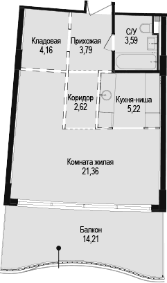 Студия, 40.74 м²