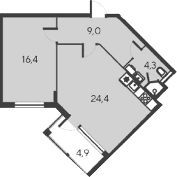 2-комн., 54.1 м²