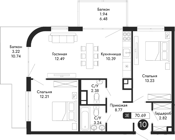 3-комн., 65.53 м²
