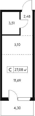Студия, 25.79 м²