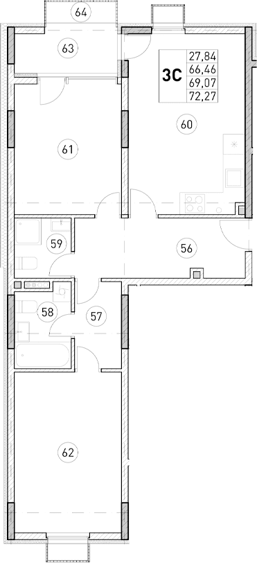 2-комн., 66.46 м²