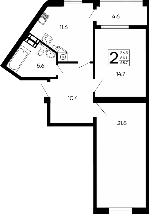 2-комн., 64.1 м²