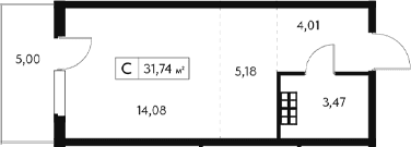 Студия, 26.74 м²