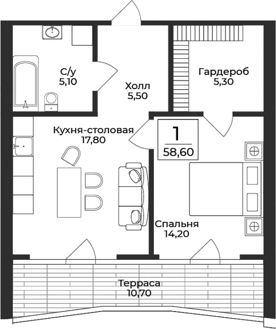 1-комн., 47.9 м²
