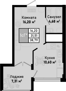 1-комн., 31.48 м²