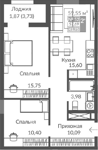 3-комн., 55.82 м²