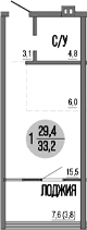 Студия, 29.4 м²