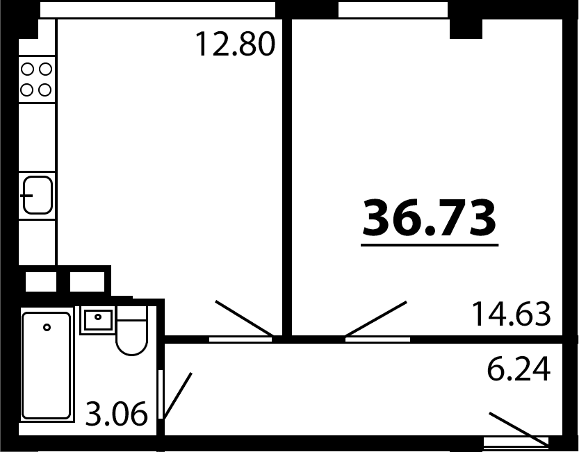 1-комн., 36.73 м²