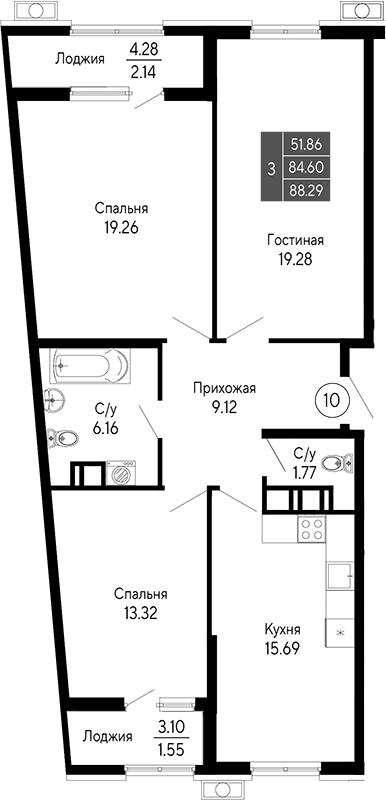 4-комн., 84.6 м²