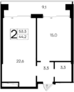 1-комн., 44.2 м²