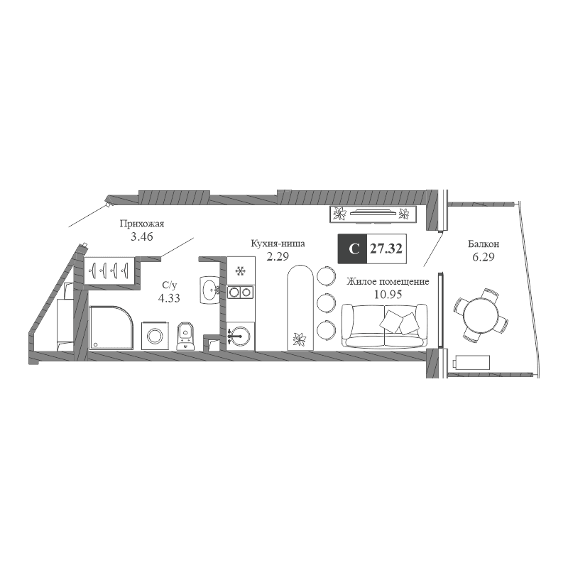 Студия, 21.03 м²