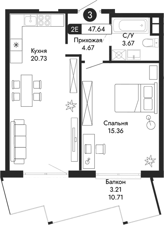 2-комн., 44.43 м²