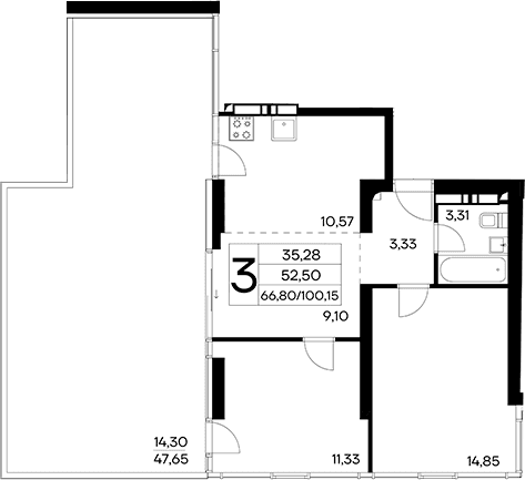 3-комн., 85.85 м²