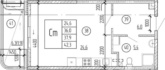 Студия, 40.4 м²