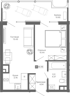 2-комн., 36.04 м²