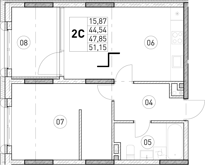 1-комн., 44.54 м²