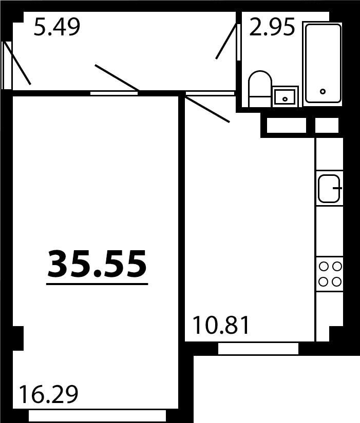 1-комн., 35.55 м²