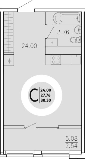 Студия, 27.76 м²