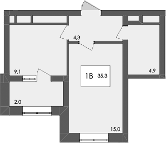 1-комн., 33.3 м²