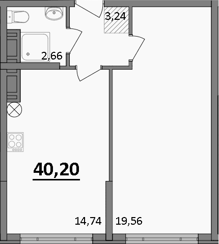 1-комн., 40.2 м²